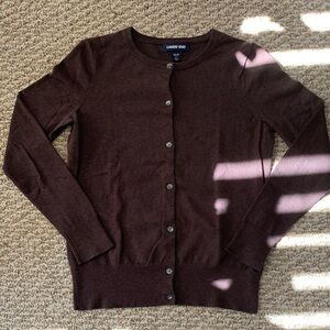 Lands' End Women's Dark Brown Crewneck Button Cardigan